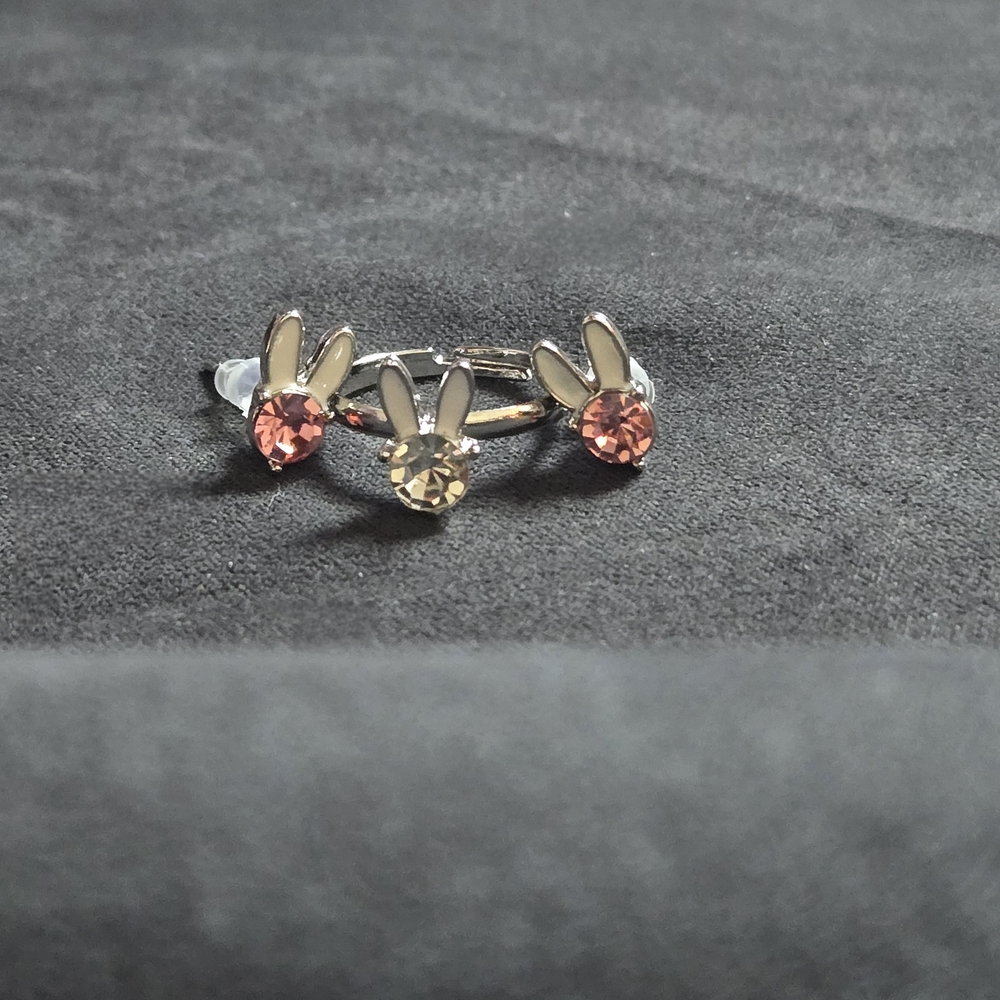 Bunny Light Pink Kids Earrings & Ring Set-NWT